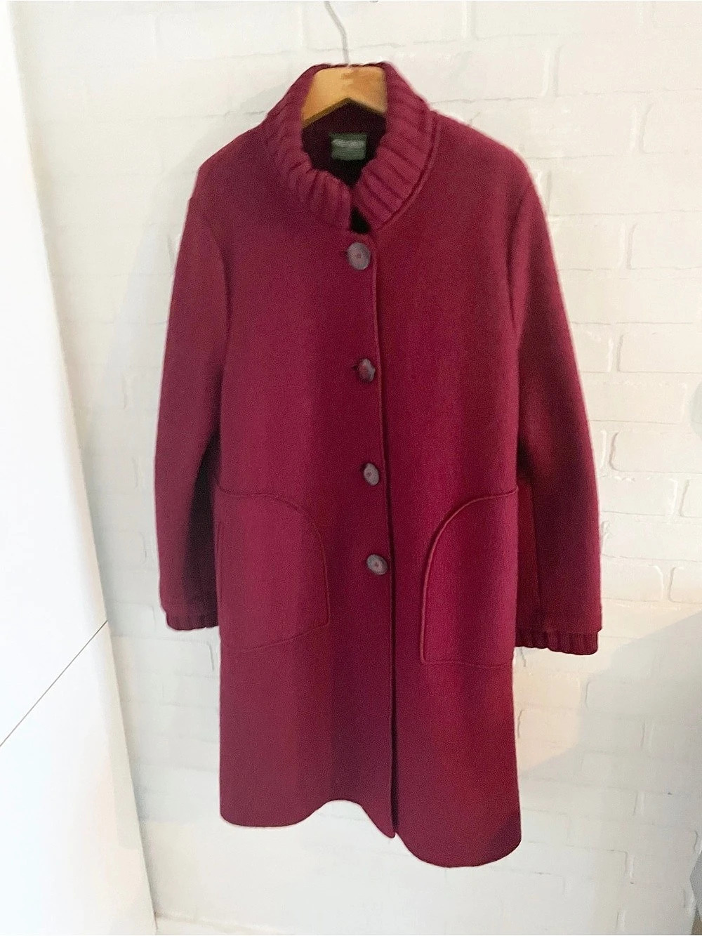 Vintage Geiger Raspberry Boiled Wool Long Coat Austria Sz EU 42 US 8 - Picture 3 of 16